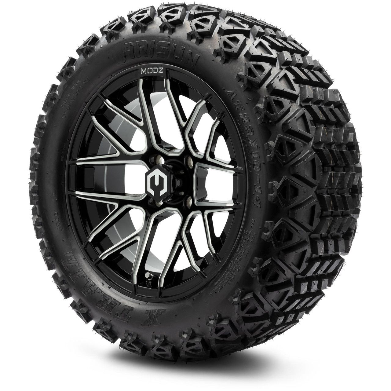 MODZ® 14" Matrix Glossy Black with Ball Mill - Lifted Tires and Wheels Combo