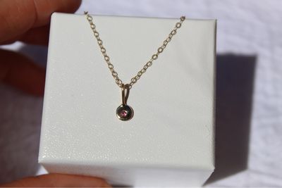 10k Pink Tourmaline Disc Necklace