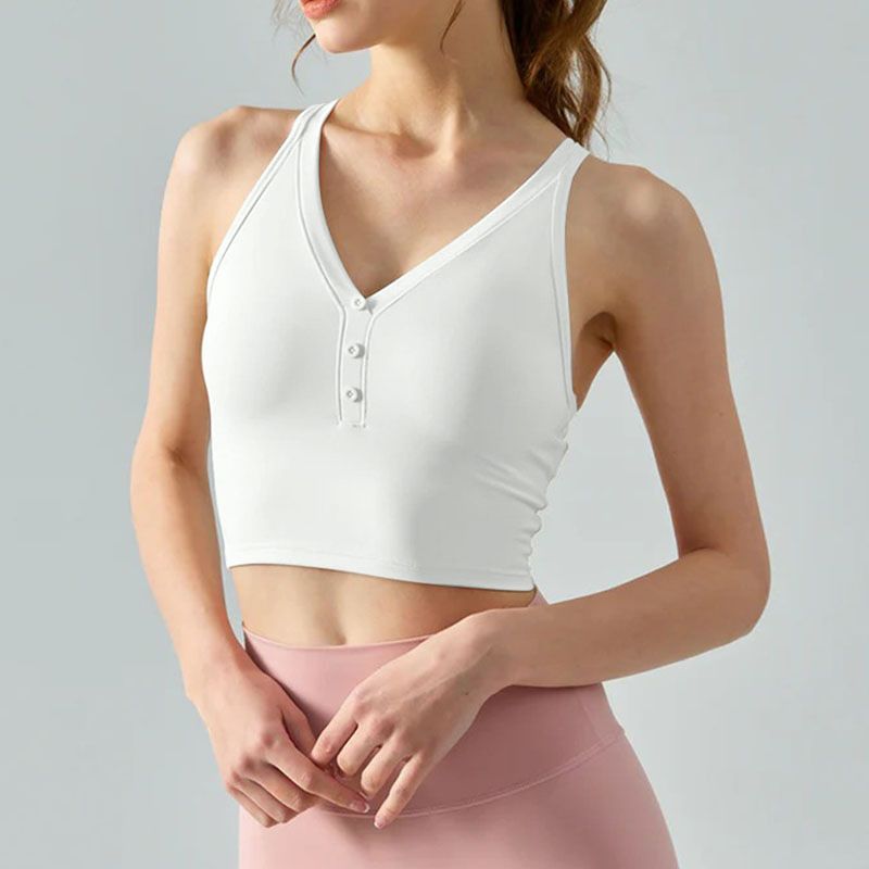 V-neck Sports Top, Color: White, Size: S