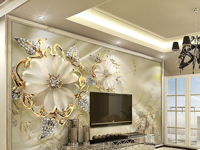 Fototapete Tapete Wandtapeten 3d Modern Gold Schmuck Blumen 1006