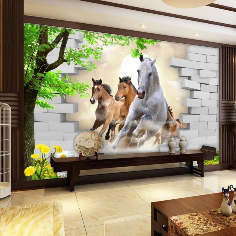 Vlies Fototapete Fototapeten Tapeten Poster 3d Pferde Springen 1077