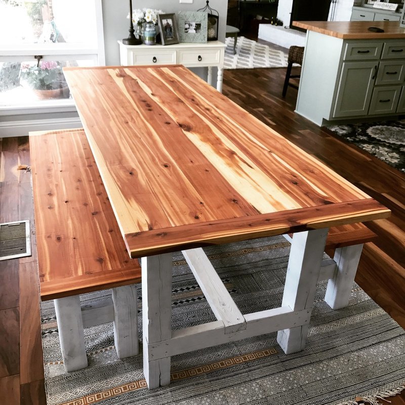 Cedar farmhouse table and bench set
