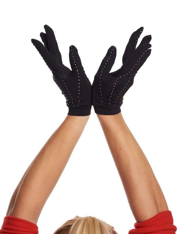 Black competition gloves with crystals