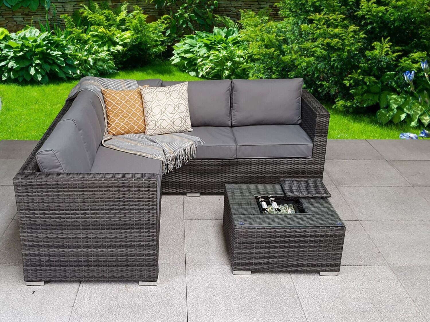 5 Seat Rattan Garden Furniture Set Outdoor Corner Sofa Patio Set w Ice Bucket