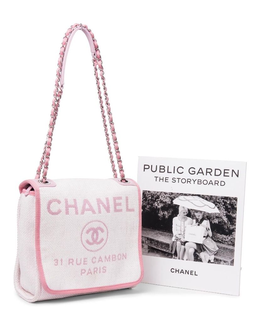 Chanel CC Logo Raffia Messenger Flap Bag Pink Ivory