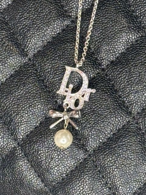 Dior Silver Bow Rhinestone Necklace