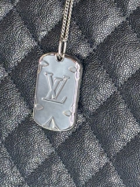 LV Silver Dog Tag Locket Necklace