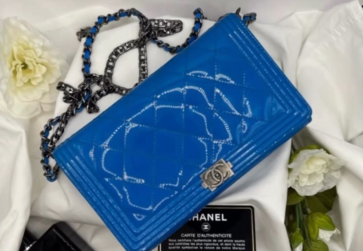 Chanel Blue Patent Wallet on Chain