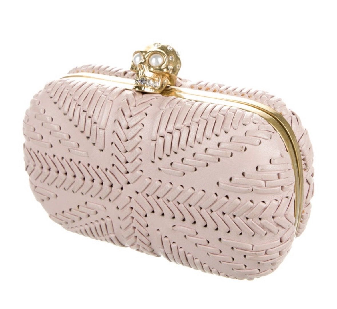 Alexander McQueen skull box leather pink clutch