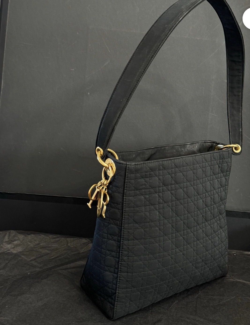 Dior lady Dior black shoulder cloth bag cannage