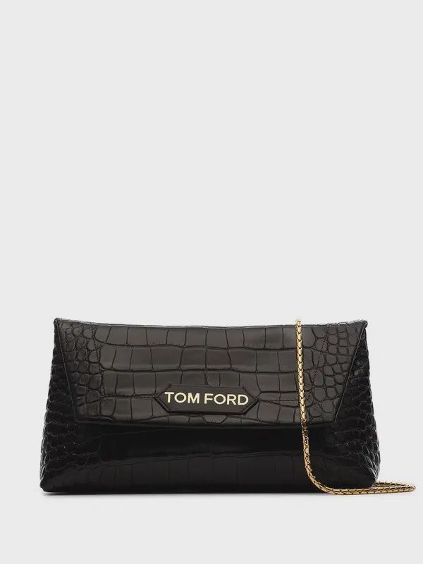Tom Ford black croc stamped clutch chain