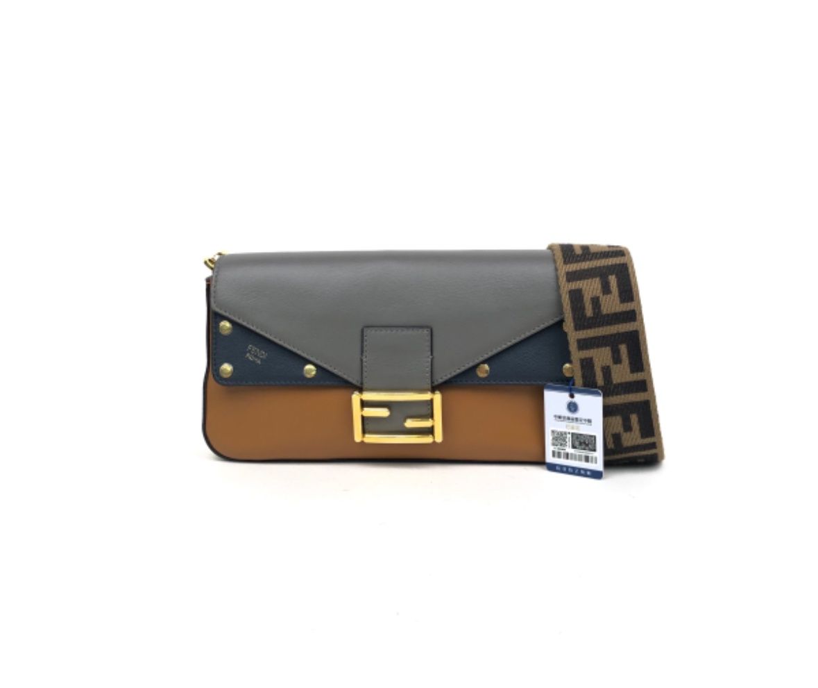 Fendi Vitellia baguette medium crossbody brown grey