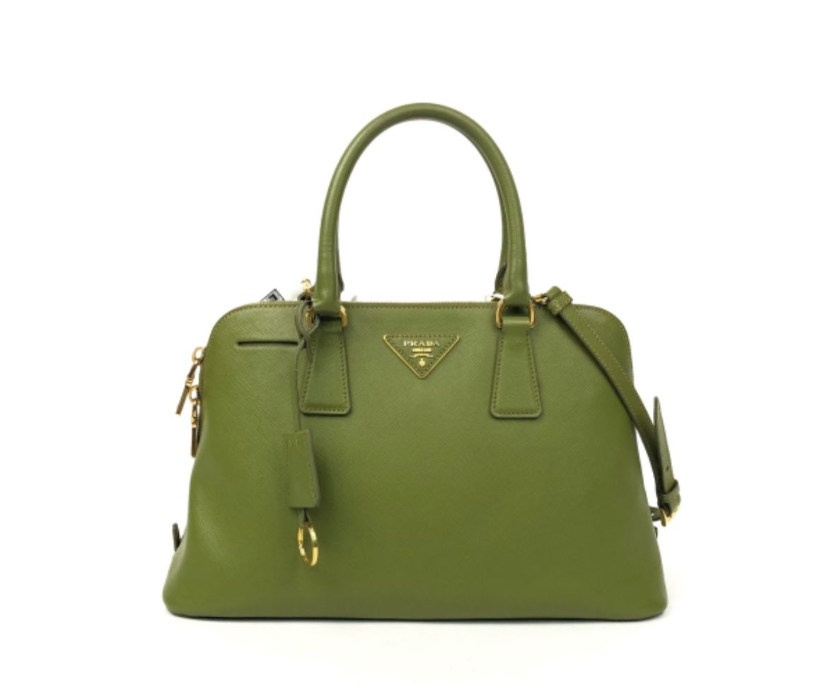Prada green saffiano leather bag strap promenede