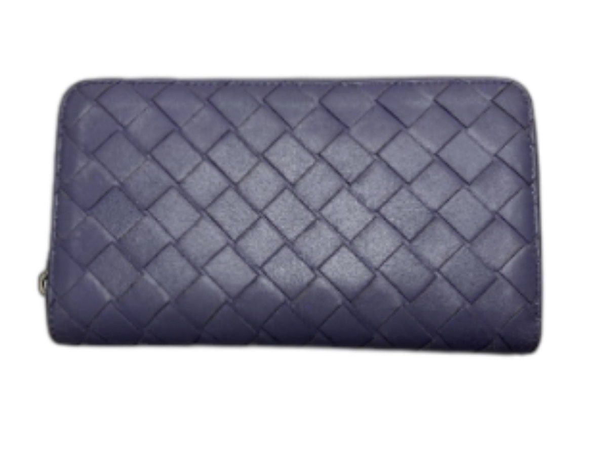 Bottega Veneta purple intraciato wallet zip