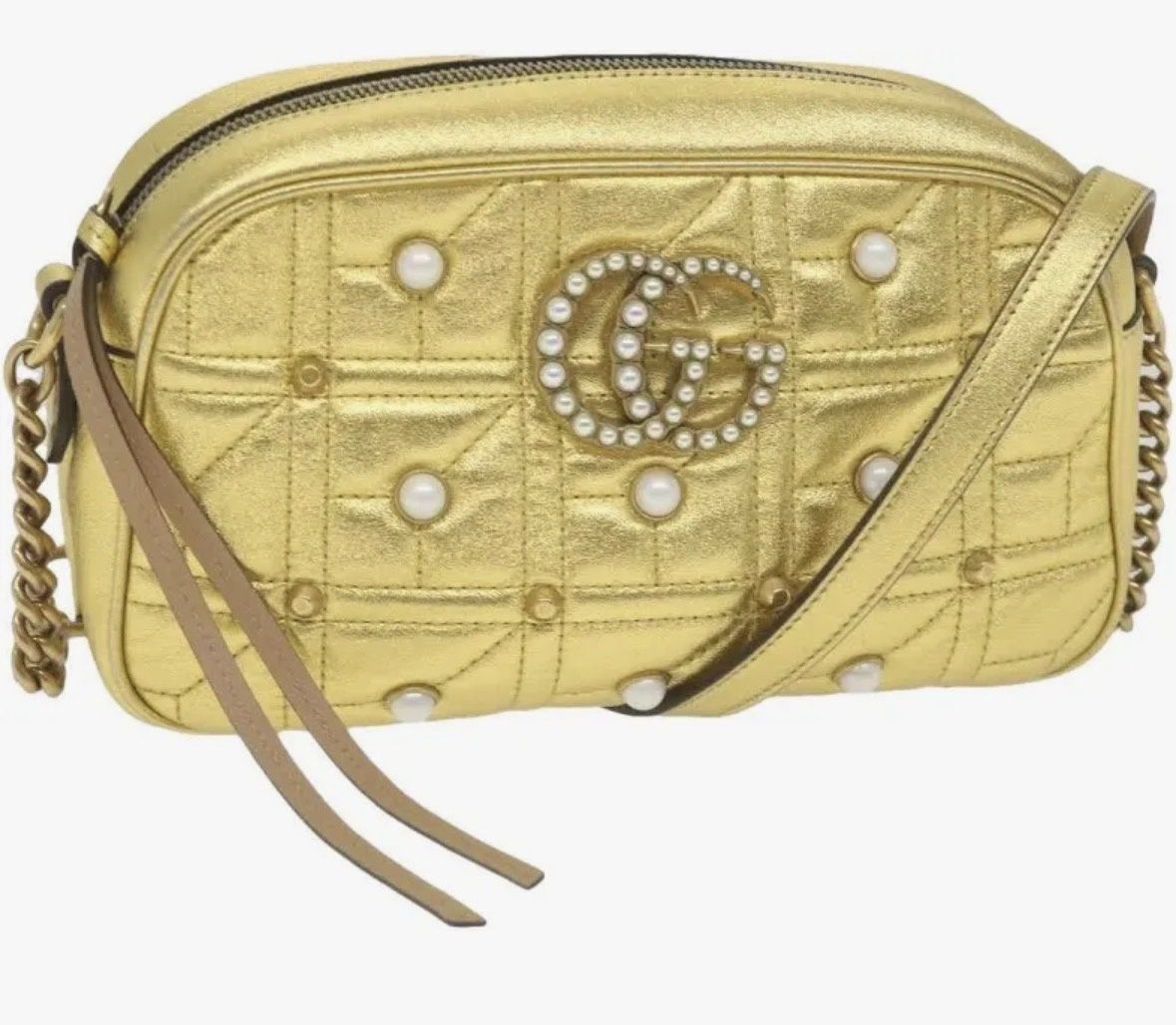 Gucci gold marmont pearl crossbody
