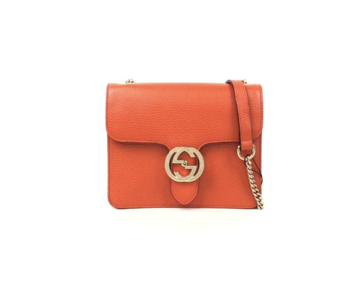 Gucci pebbled leather gg small crossbody orange