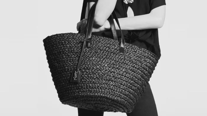Ysl black raffia tote