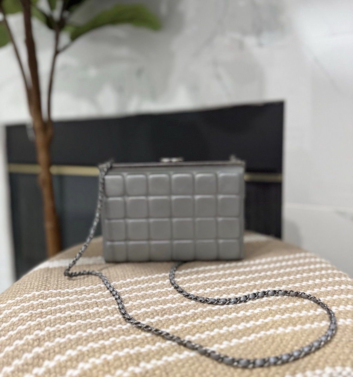 Chanel chocolate bar metallic lambskin chain crossbody