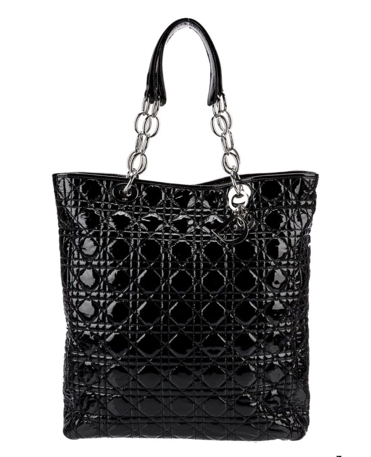 Dior black cannage silver chain tote