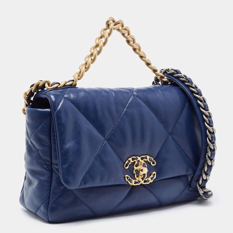 Chanel19  blue tri color chain quilted flap