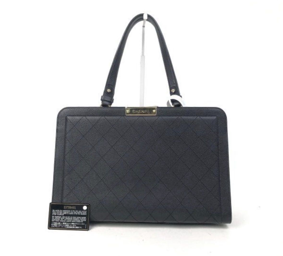Chanel Large Label Click Shopper Tote in black diamond-quilted calfskin