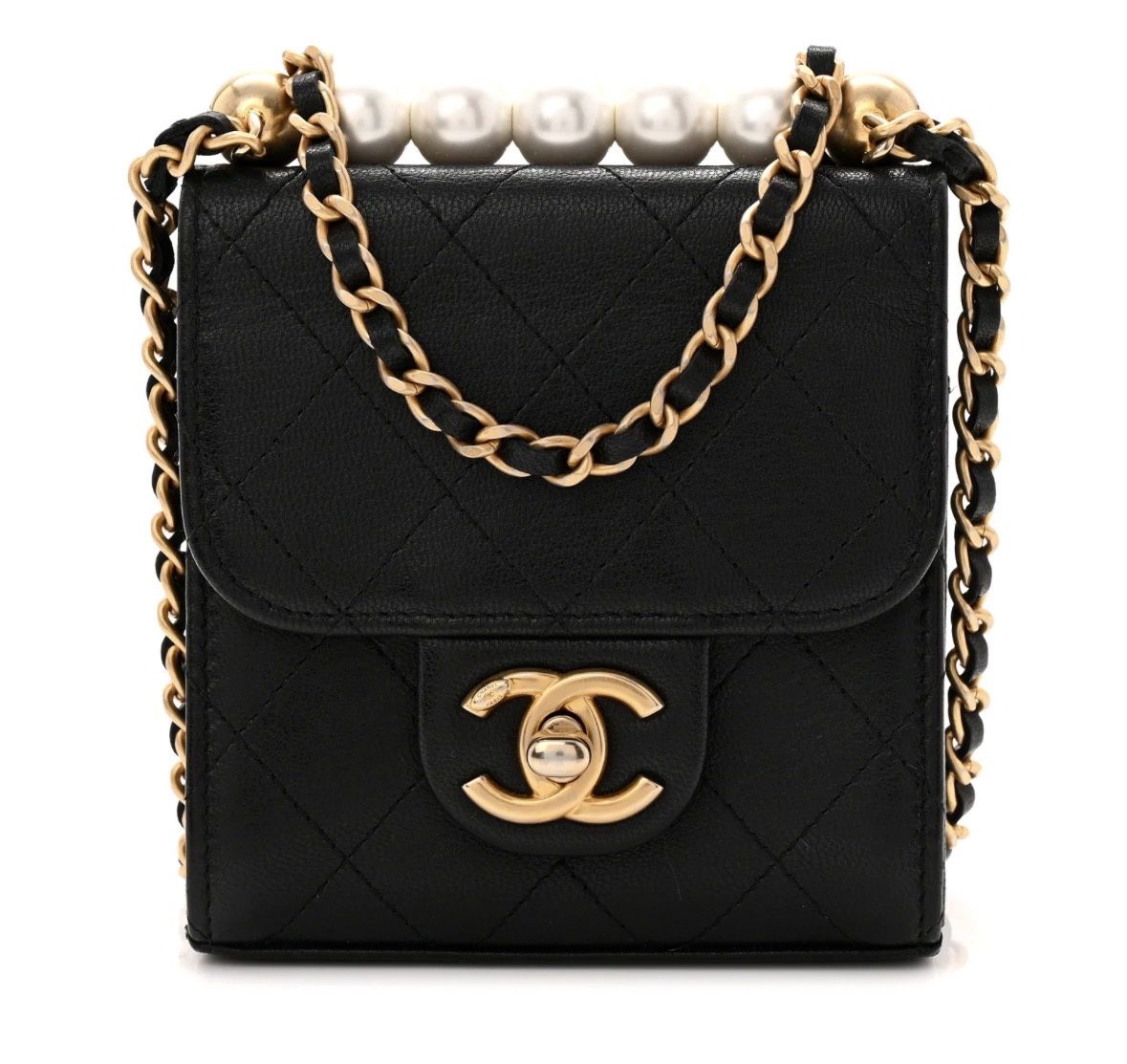 Chanel black flap pearl chic crossbody