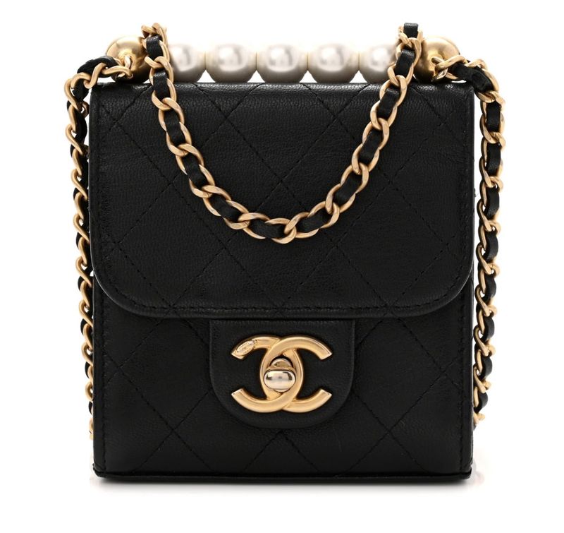 Chanel black flap pearl chic crossbody