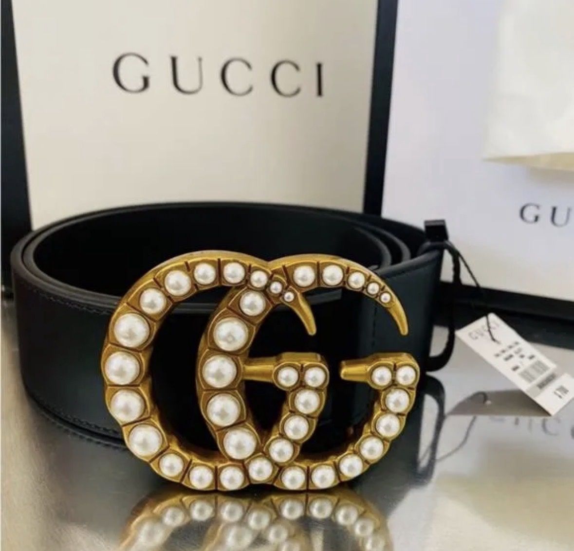 Gucci black pearl gg belt medium  80