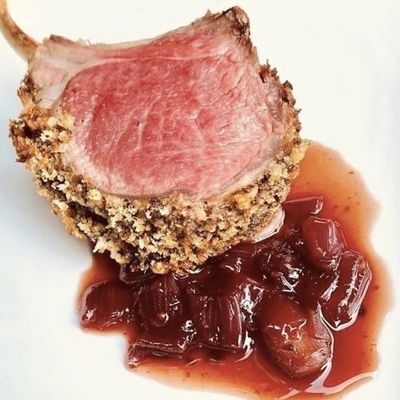 Herb-Crusted Lamb Chop Duo with Rhubarb Chutney