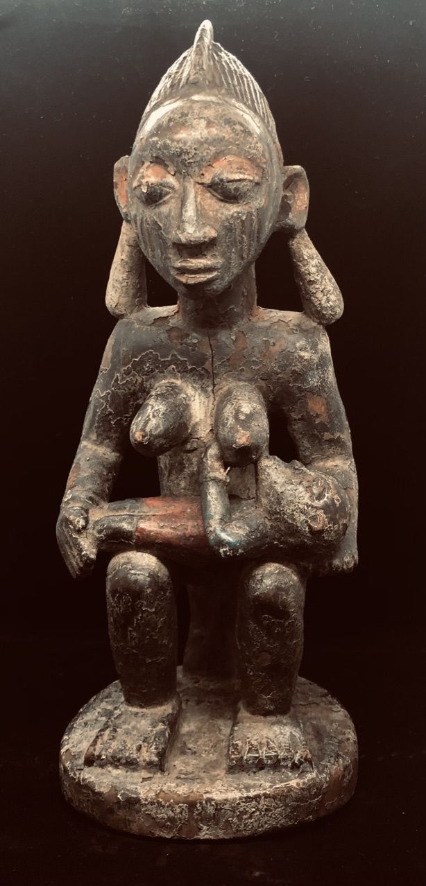 Yoruba polychrome maternity wood figure