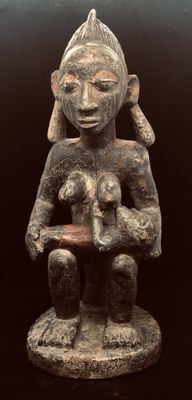 Yoruba polychrome maternity wood figure