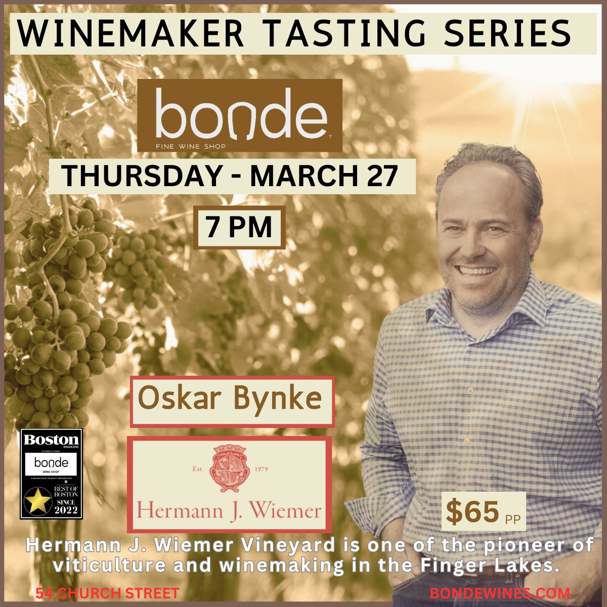 Winemaker Series: Oskar Bynke Hermann Wiemer- 7PM Wine Tasting Class - Thursday, March  27th 2025