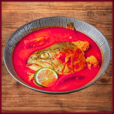 Braised Salmon Head Tomato, Curry and Kaffir Lemon Leaves