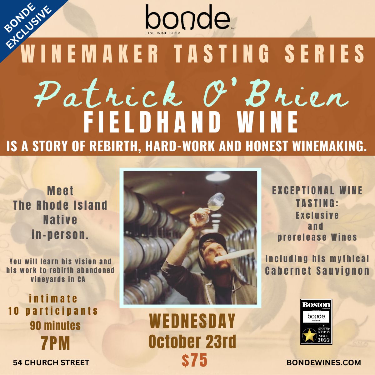 Winemaker Event - Patrick O&#39;Biren of Fieldhand Wine - Wednesday October 23rd 2025, 7pm