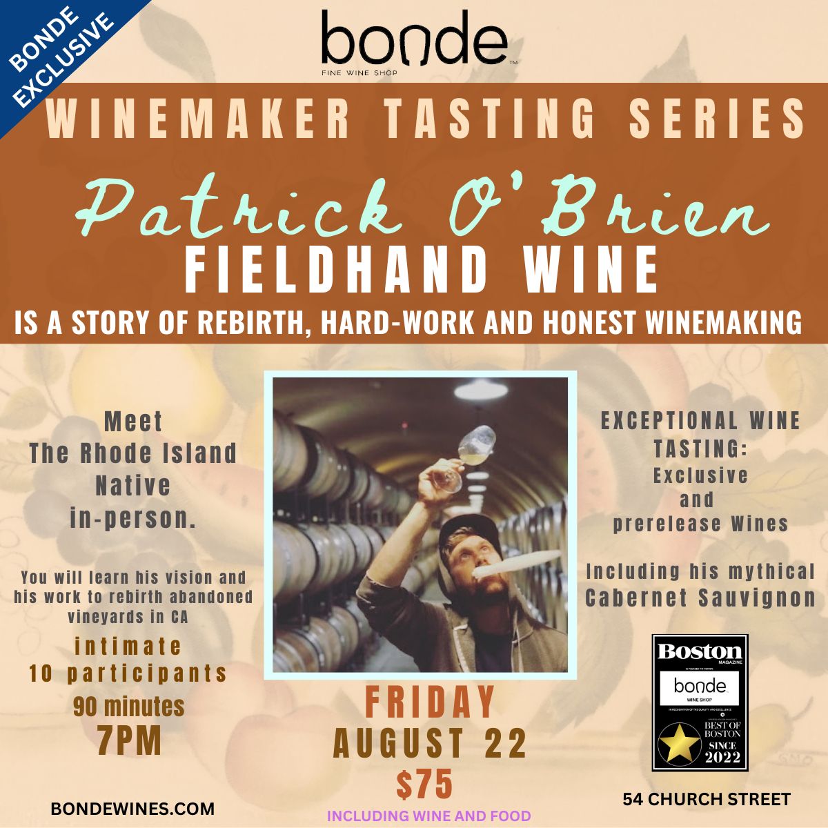 Winemaker Event - Patrick O&#39;Brien of Fieldhand Wine - Friday August 22nd 2025, 7pm