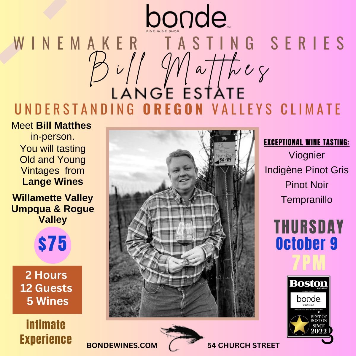 Winemaker Tasting Series - Bill Matthes of Lange Estate Winery and Vineyards - Thursday October 9th, 7pm