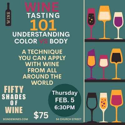 Wine Tasting 101: Color vs Body - Thursday February 5th at 6:30pm