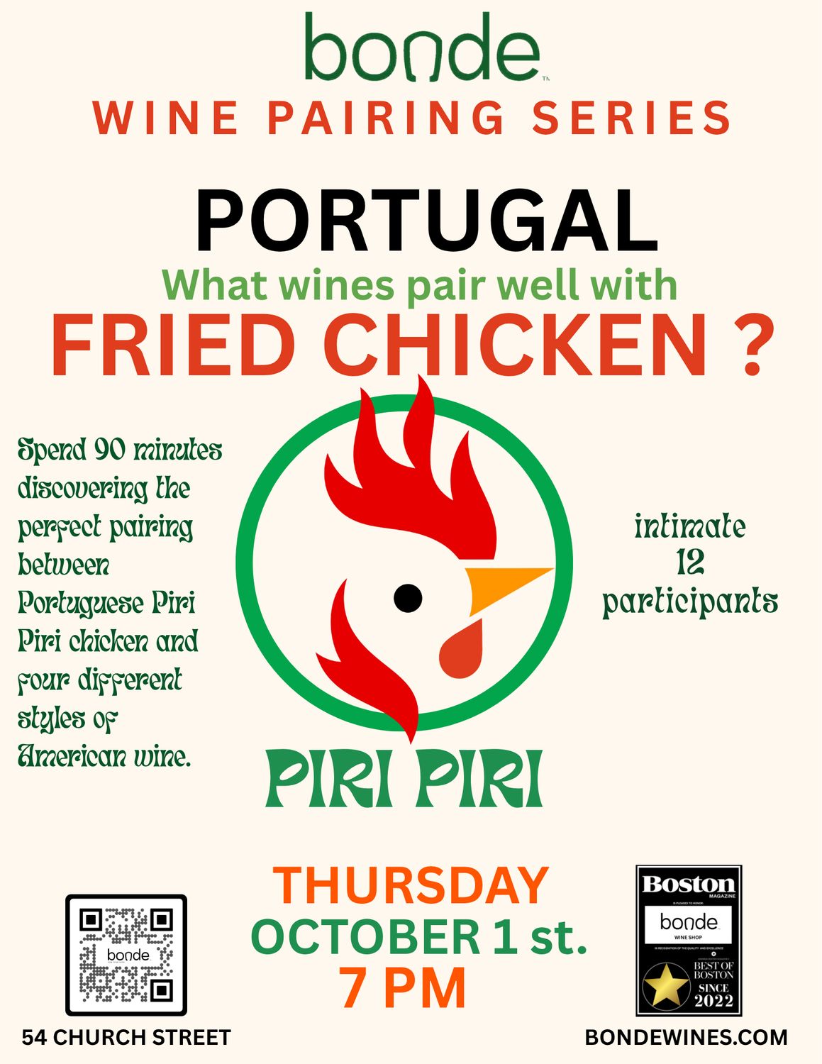 Portuguese Fried Piri Piri Chicken Meets American Wine - Wine Tasting &amp; Class - Thursday October 1st, 7PM