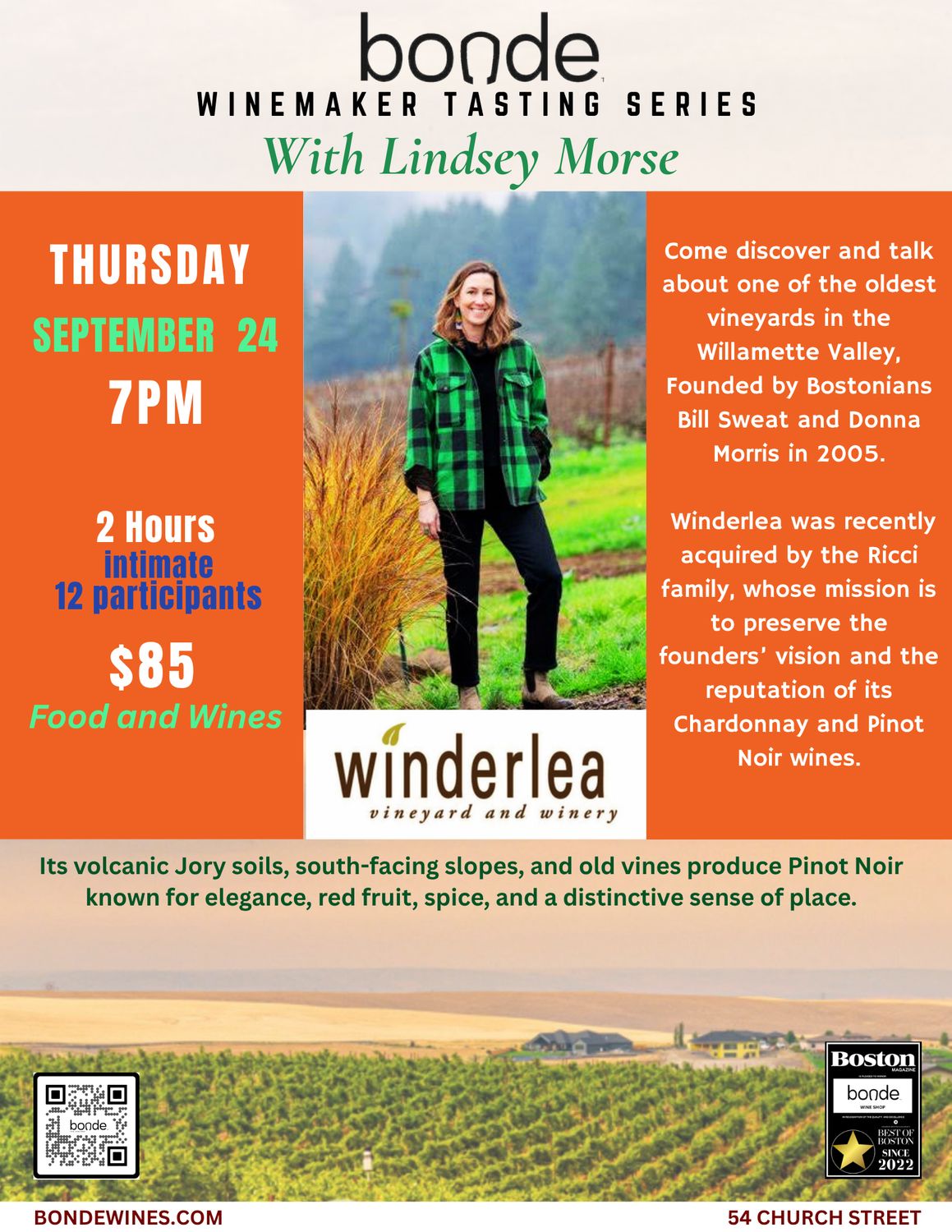 Meet Winderlea's New Team: An Evening with Lindsey Morse - Wine Tasting &amp; Class - Thursday September 24th, 7PM