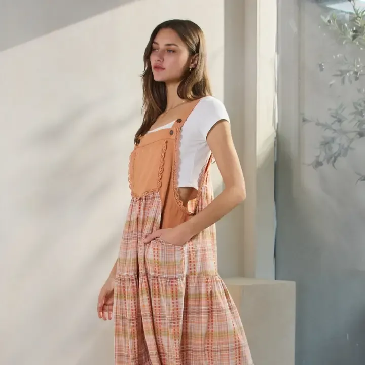 Plus Denim Overall Dress Rose Tan 3XL
