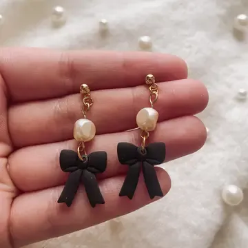 Bow handmade clay earrings