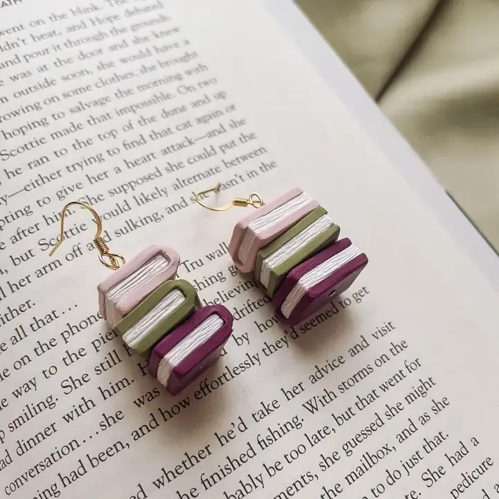 Book Earrings - handmade clay