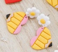 Pencil Flower Heart Dangles