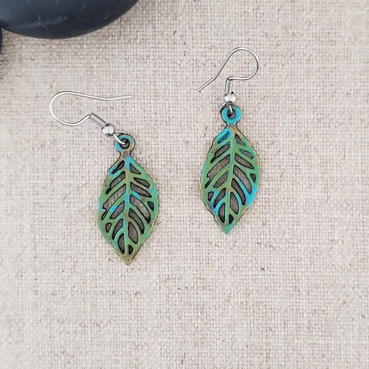 Small Brass Branch Paint Patina Earrings