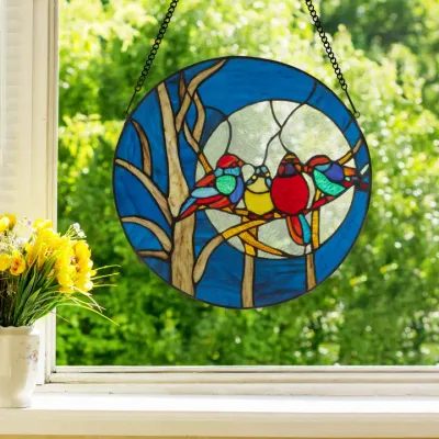 16&quot;H Astrid Blue Birds in the Night Sky Window Panel