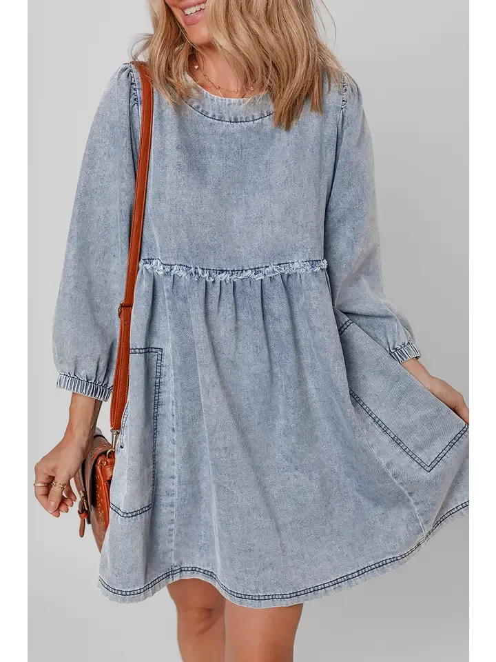 LDC Light Wash High Waist Loose Fit Denim Mini Dress - Beau Blue S