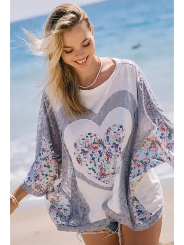 Contrast Patchwork Batwing Top - White S/M