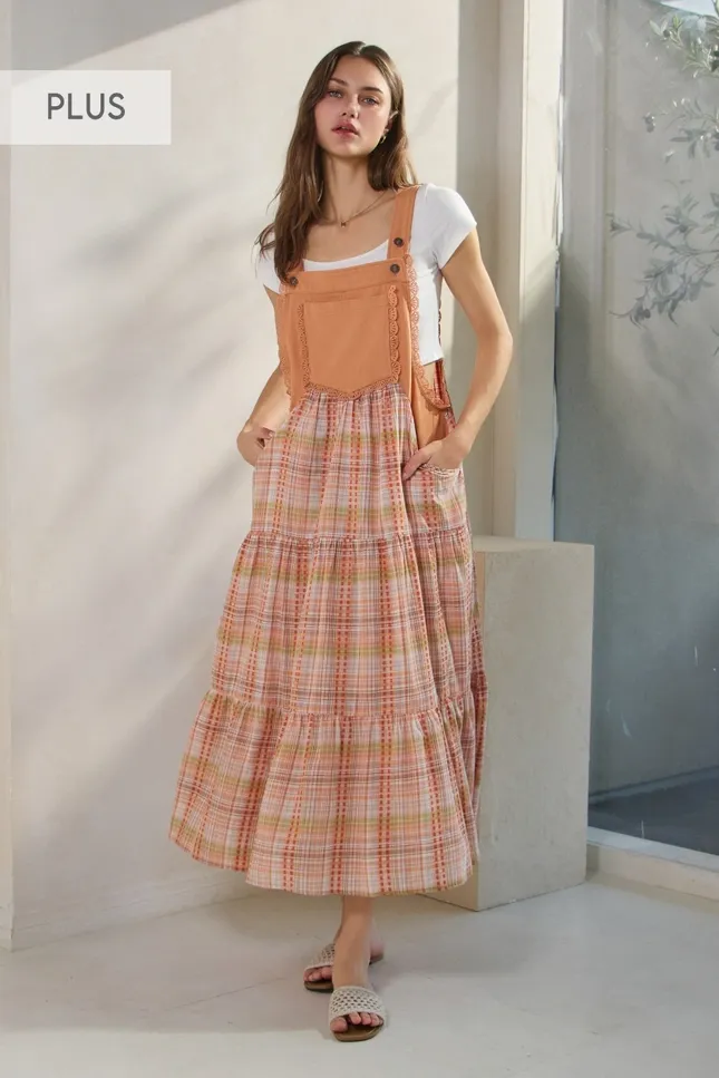 Plus Denim Overall Dress Rose Tan XL