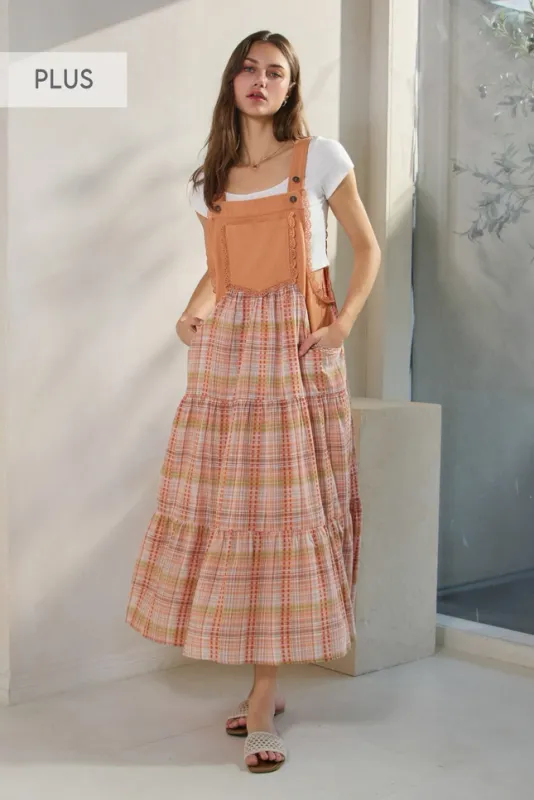 Plus Denim Overall Dress Rose Tan XL
