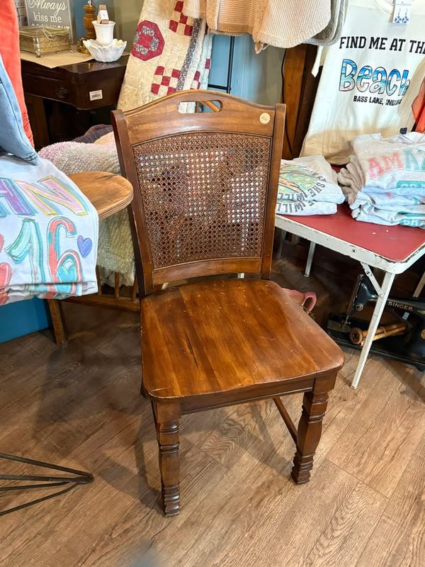Cane back wood chair